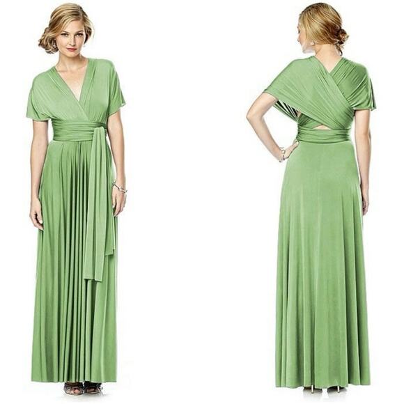Dessy Collection Twist Wrap Convertible Maxi Dress in Apple Slice - Picture 2 of 7